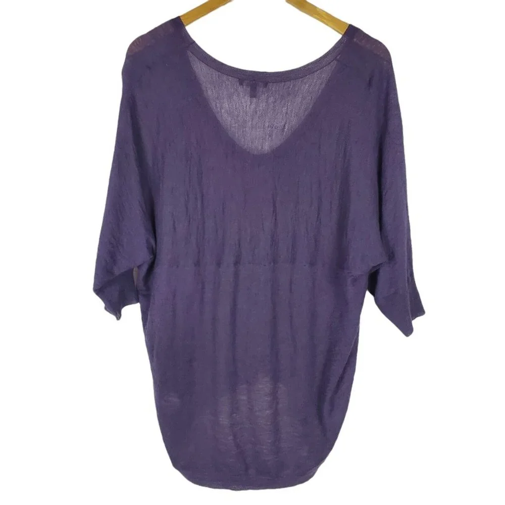 Eileen Fisher Top Sweater XS Oversized Wool Modal Camel Knit V-neck Hi Lo Hem